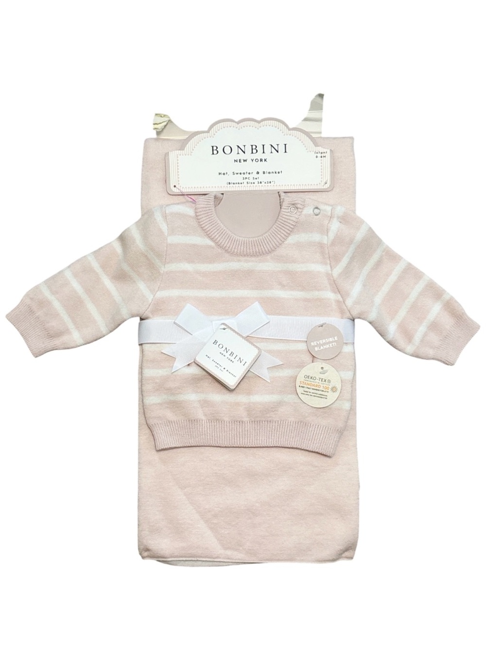 (2 Piece) Bonbini New York Baby Girls Blanket + Sweater Set Soft Light Pink NWT